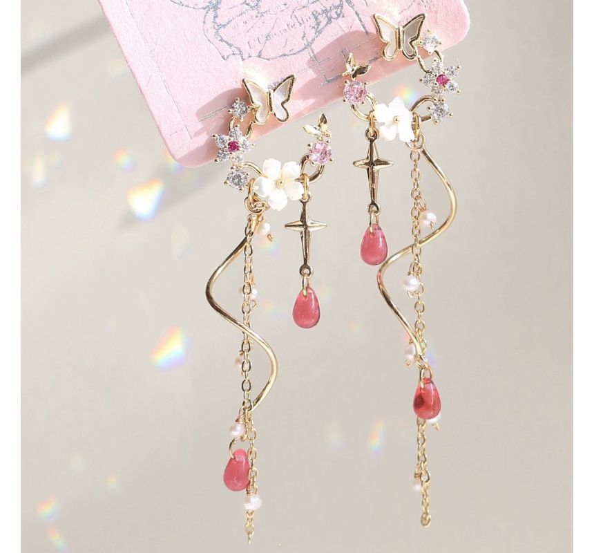 Butterfly Floral Earring Fringed Swirl Alloy