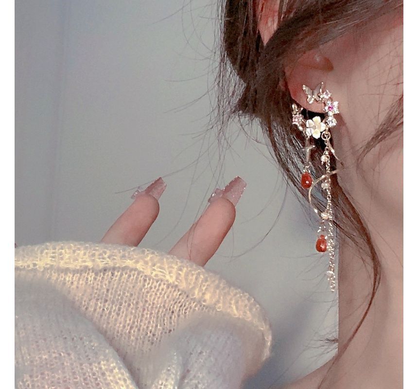 Butterfly Floral Earring Fringed Swirl Alloy