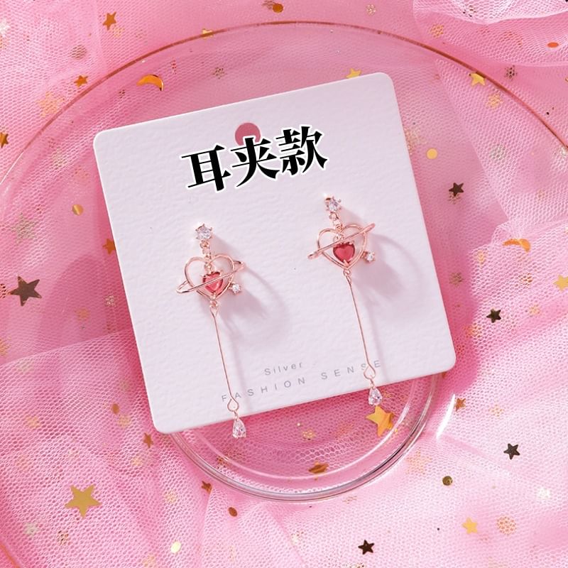 Earring Heart Alloy Dangle Rhinestone