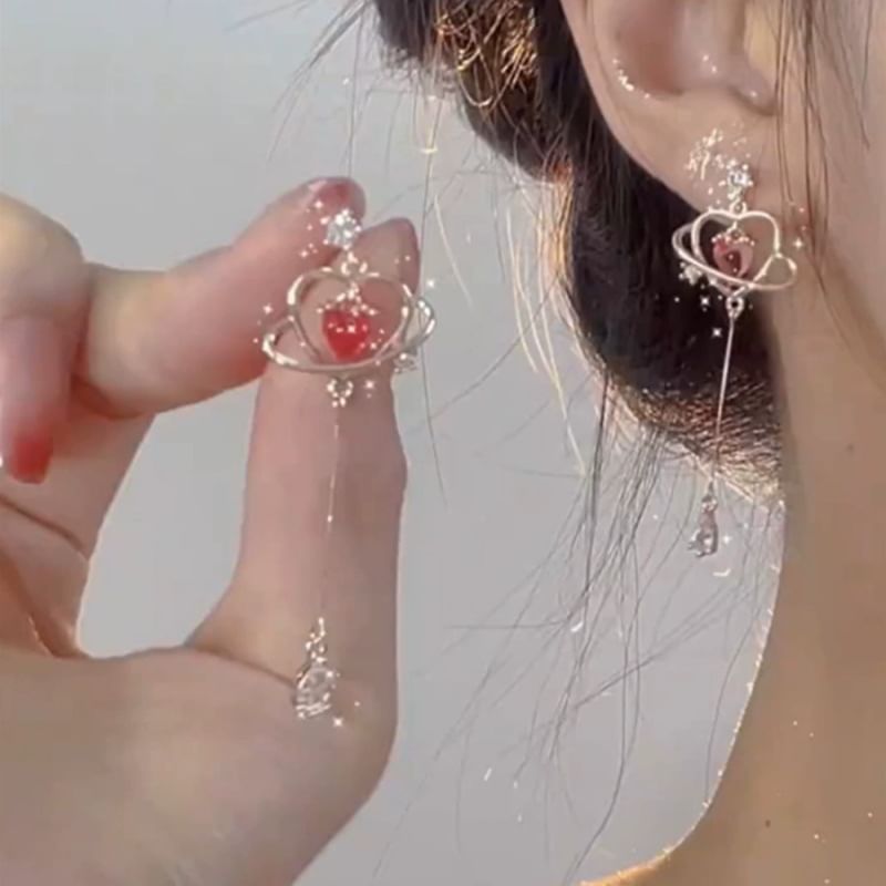 Earring Heart Alloy Dangle Rhinestone