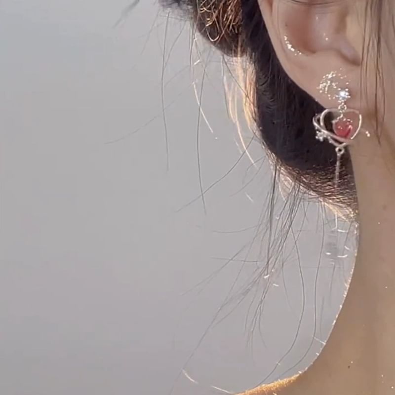 Earring Heart Alloy Dangle Rhinestone