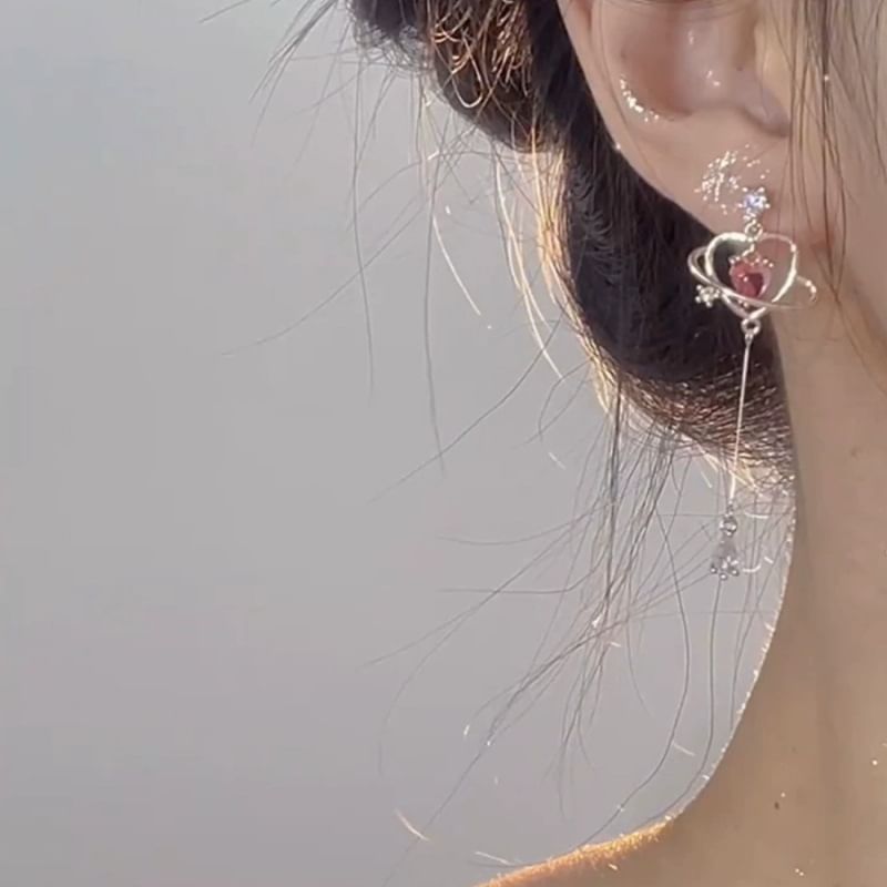 Earring Heart Alloy Dangle Rhinestone