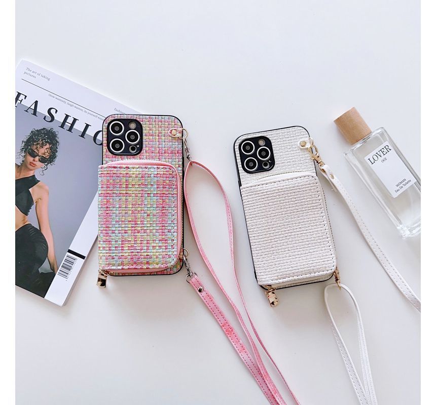 Fabric Plaid Phone Card Case Holder