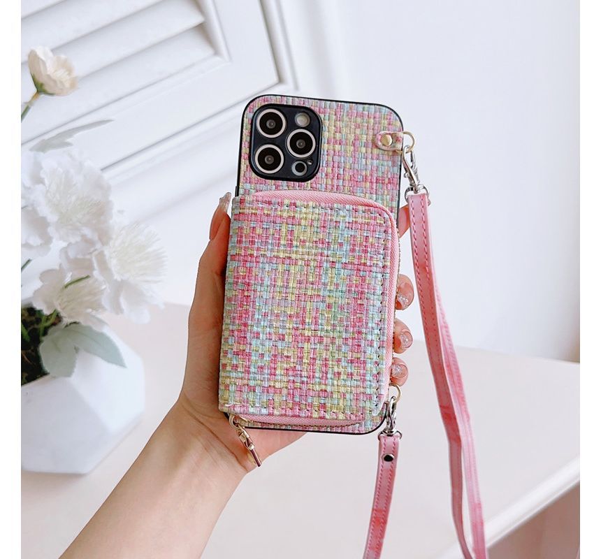 Fabric Plaid Phone Card Case Holder