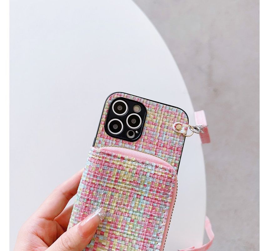 Fabric Plaid Phone Card Case Holder