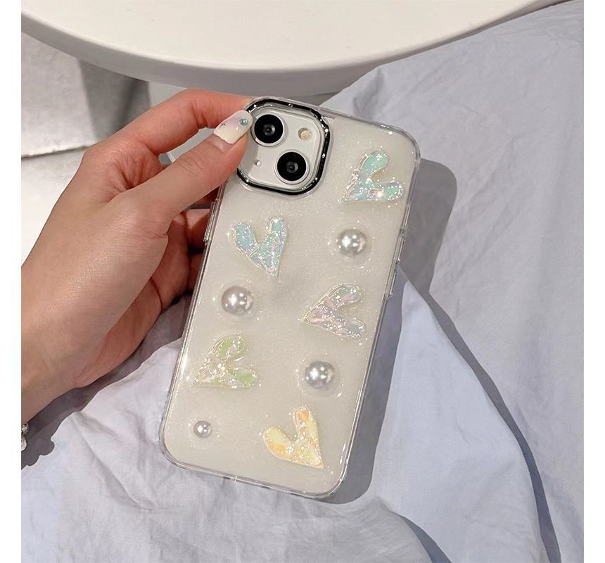 Case Heart Pearl Faux Phone