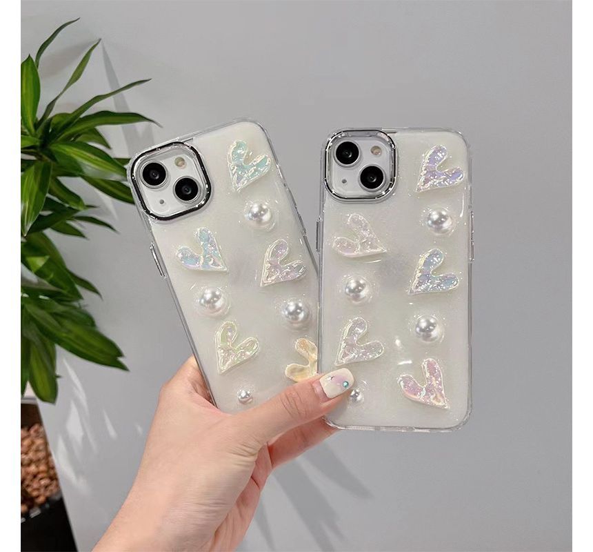 Case Heart Pearl Faux Phone