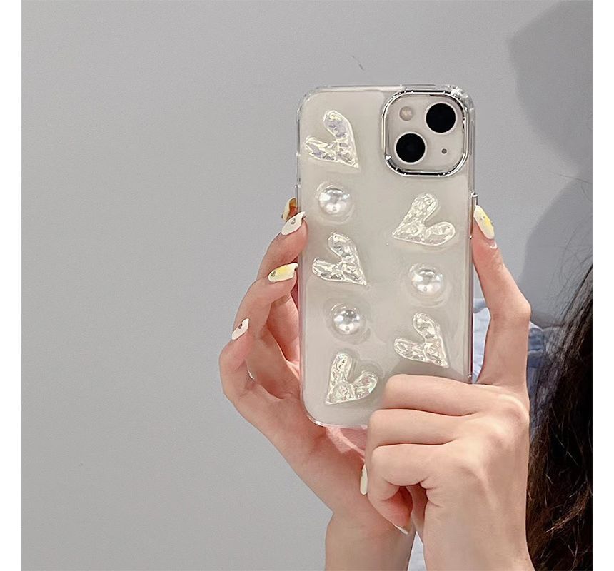 Case Heart Pearl Faux Phone