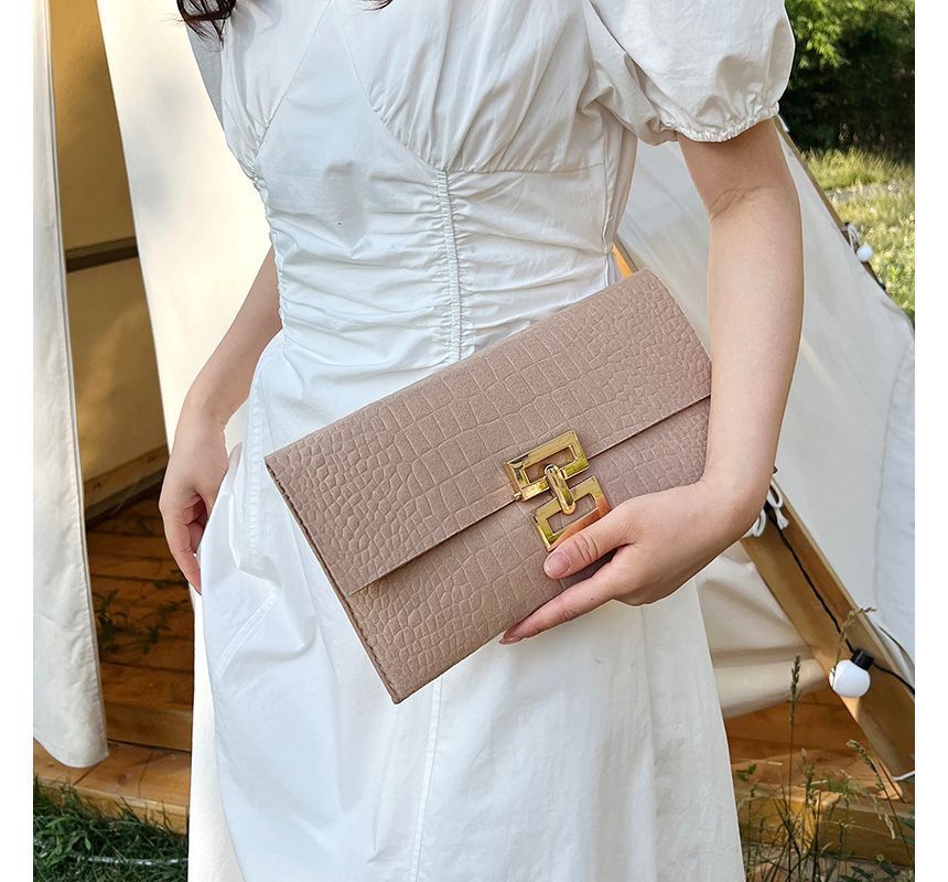 Flap Crocodile Grain Clutch