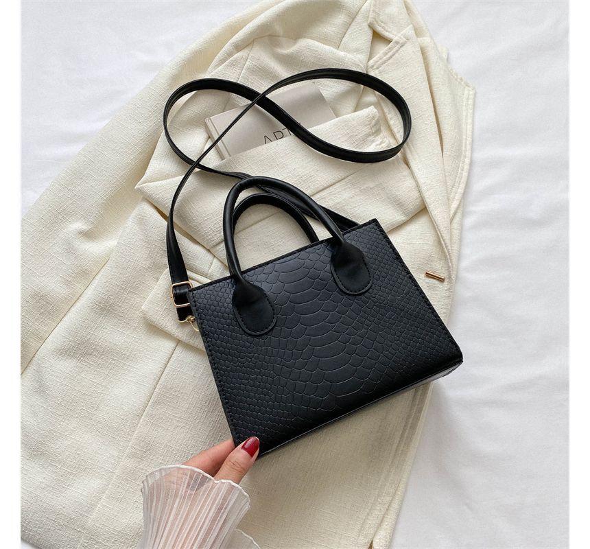 Top Handle Crocodile Grain Crossbody Bag