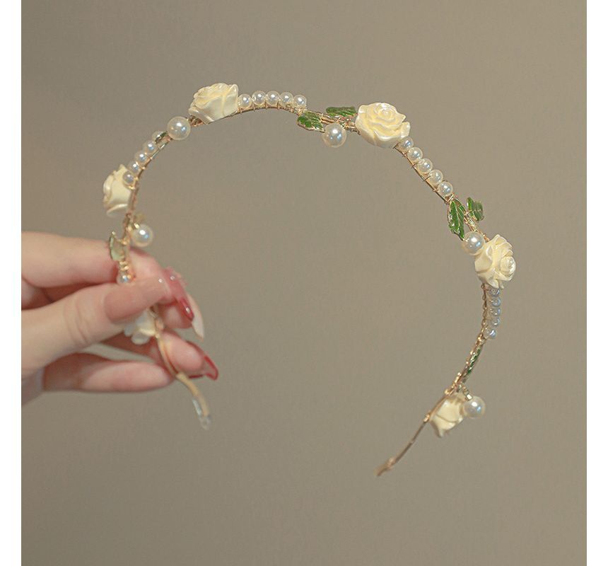 Rose Faux Pearl Alloy Headband