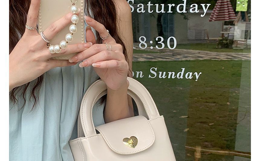 Leather Handbag Faux Heart Lock