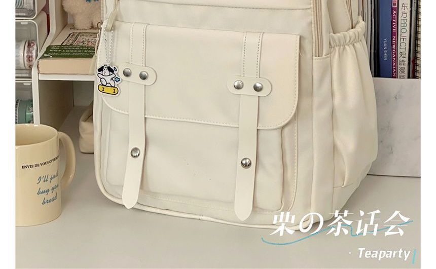 Lettering Label Buckled Flap Laptop Backpack