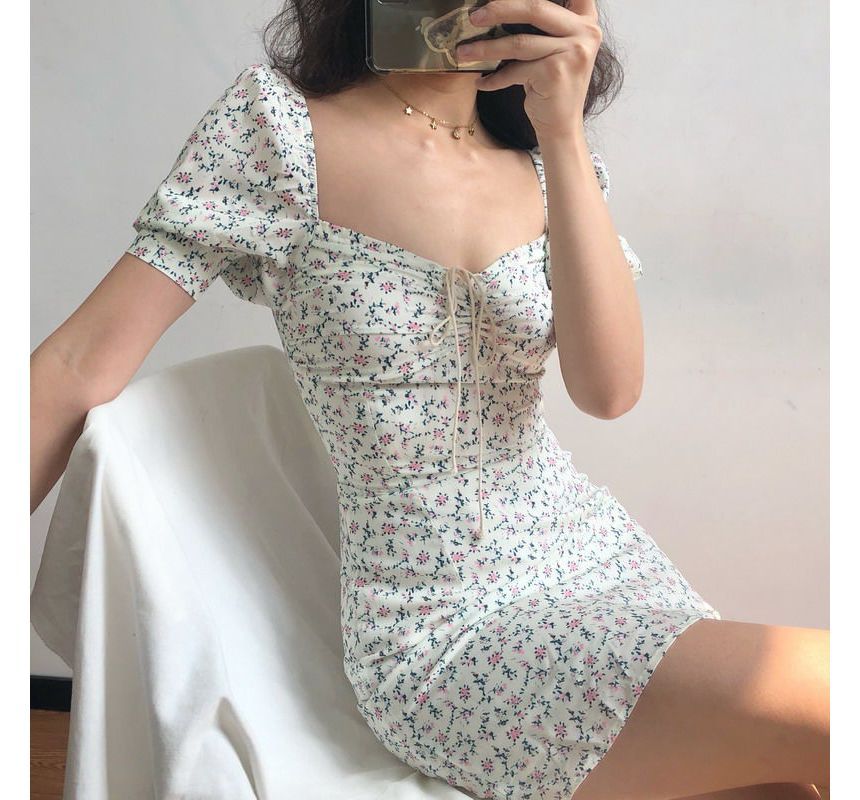 Mini Sheath Floral Dress Short-Sleeve