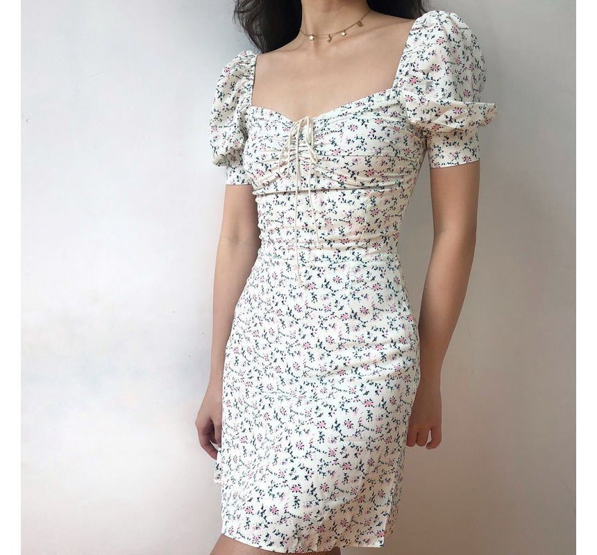 Mini Sheath Floral Dress Short-Sleeve