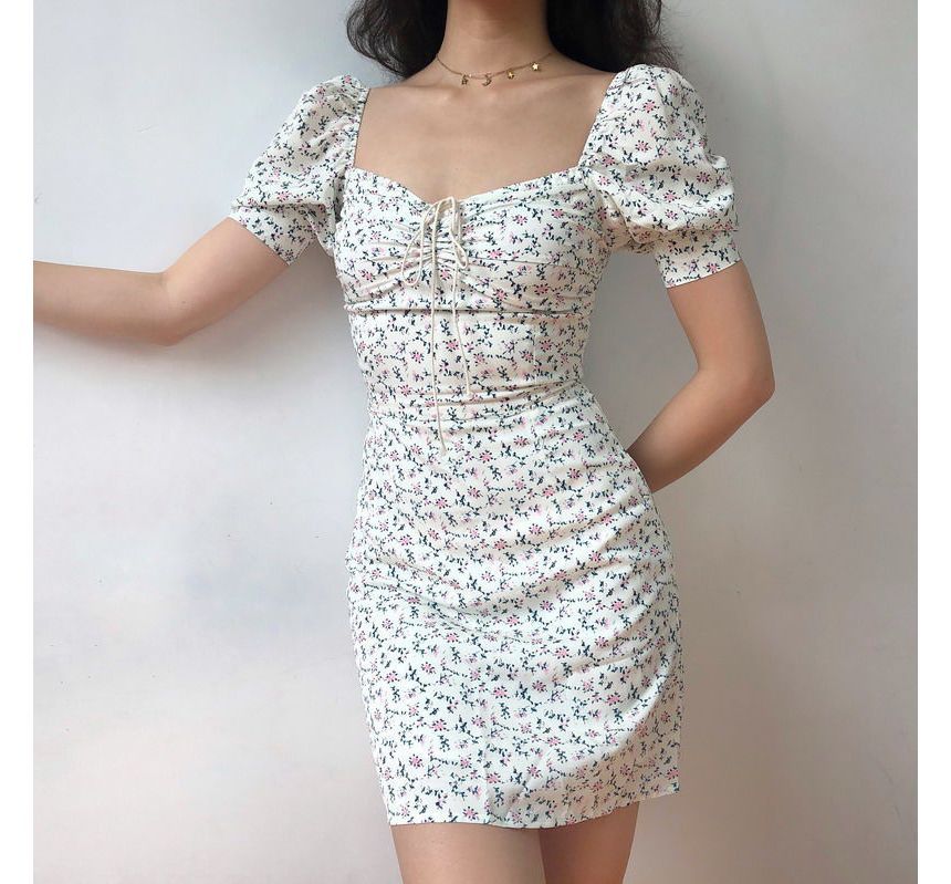 Mini Sheath Floral Dress Short-Sleeve