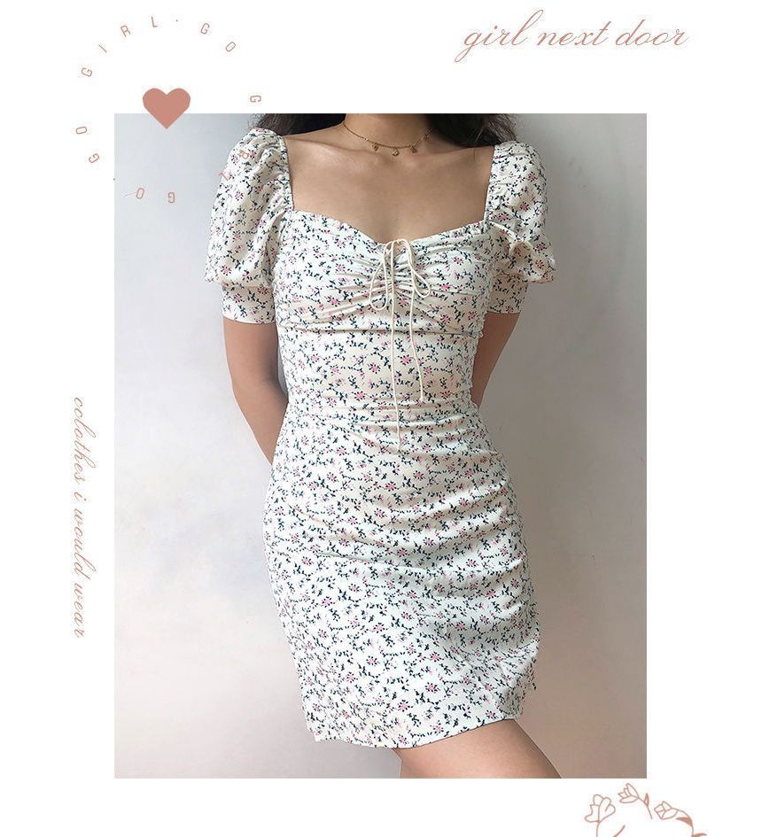 Mini Sheath Floral Dress Short-Sleeve