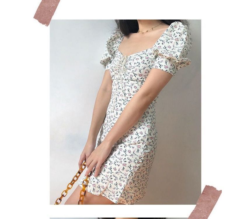 Mini Sheath Floral Dress Short-Sleeve