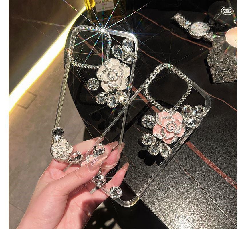 Case Rhinestone Phone Floral Transparent