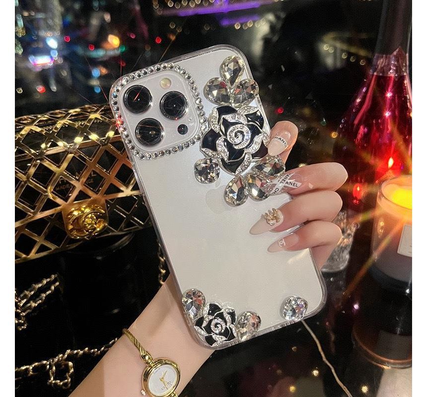 Case Rhinestone Phone Floral Transparent