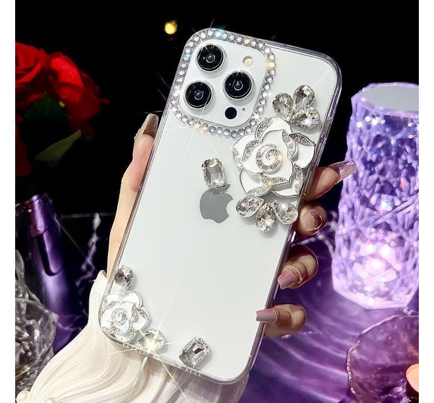 Case Rhinestone Phone Floral Transparent