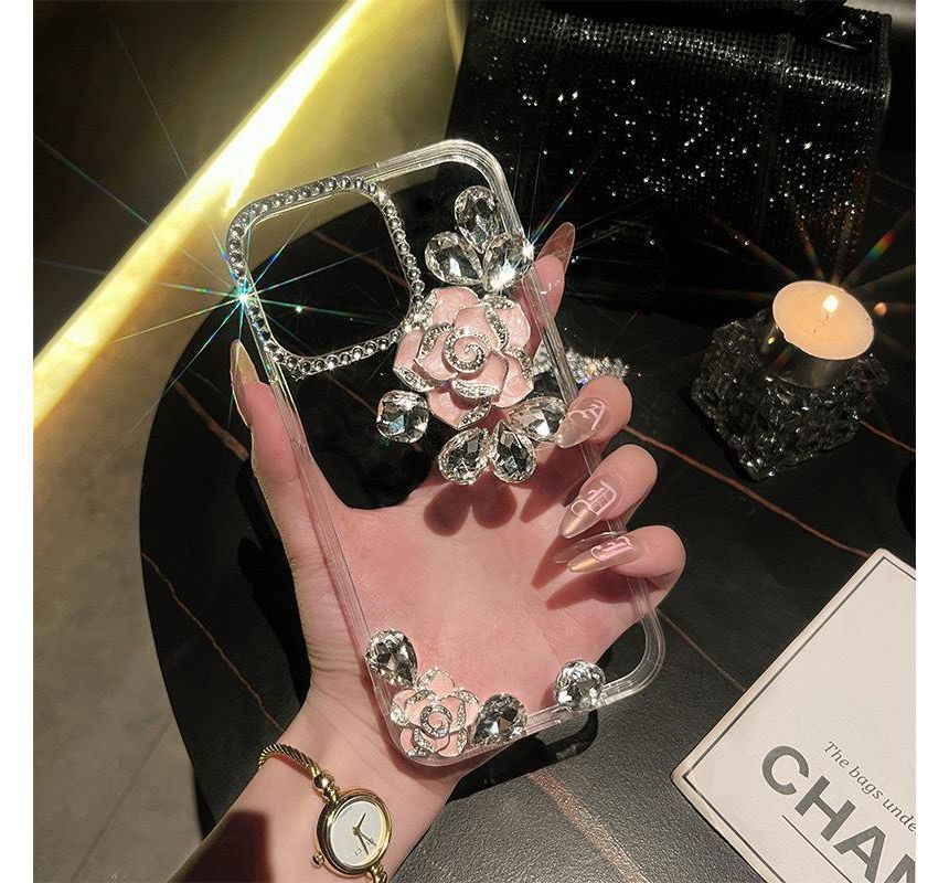 Case Rhinestone Phone Floral Transparent