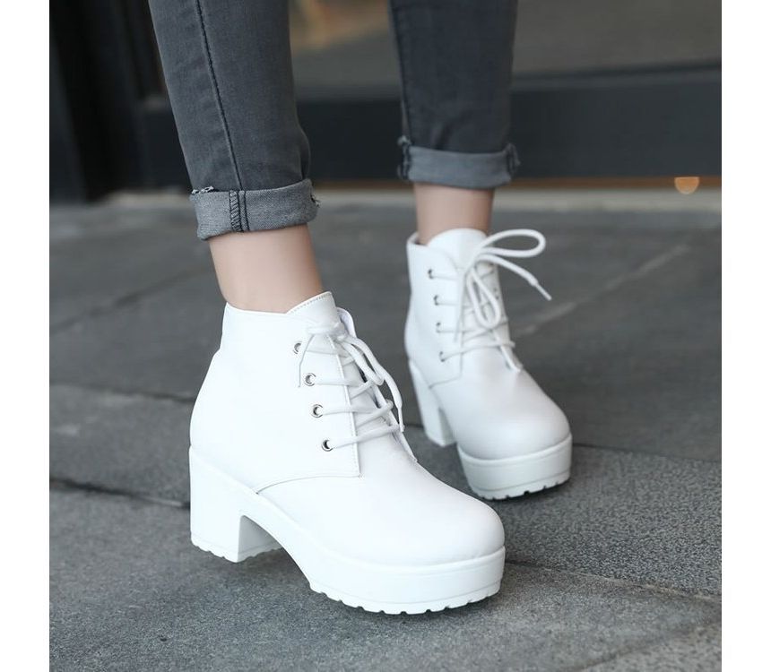 Heel Chunky Ankle Platform Lace-Up Boots
