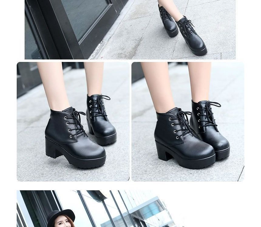 Heel Chunky Ankle Platform Lace-Up Boots