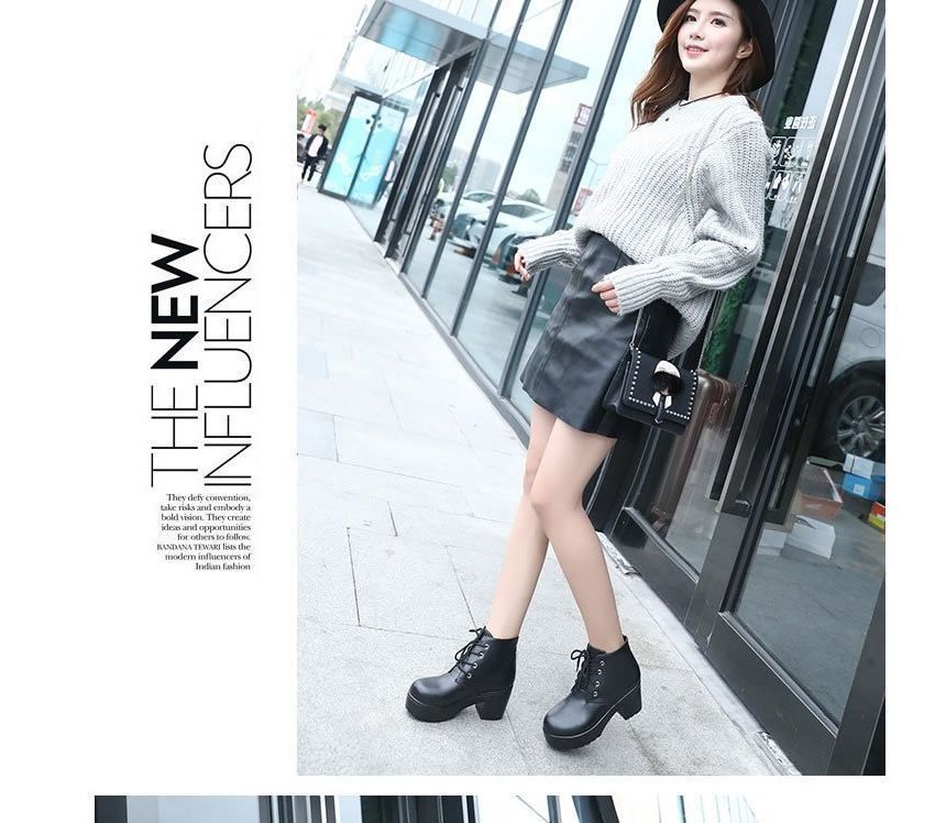 Heel Chunky Ankle Platform Lace-Up Boots