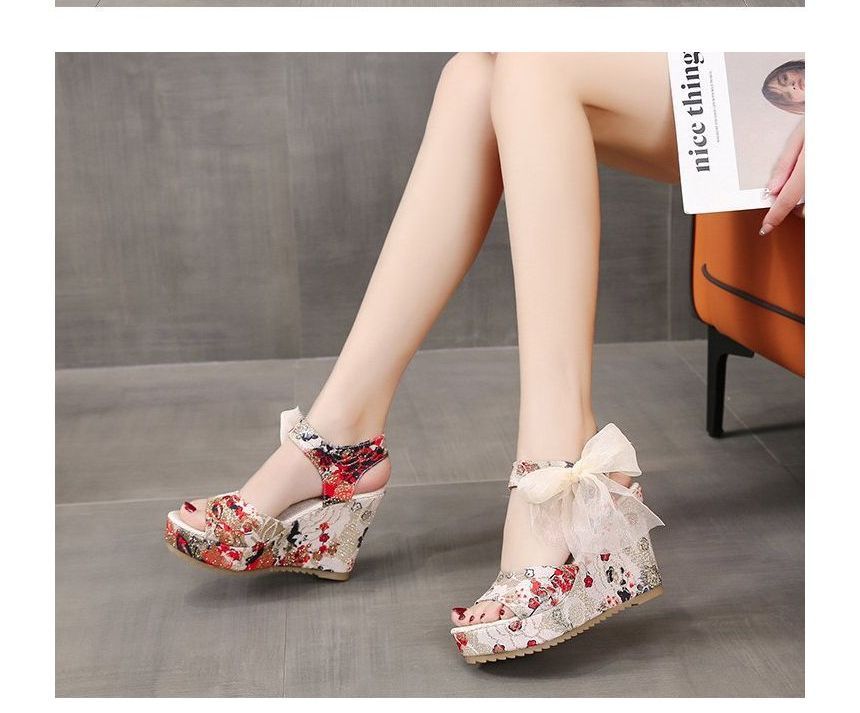 Heel Floral Wedge Bow Platform Sandals