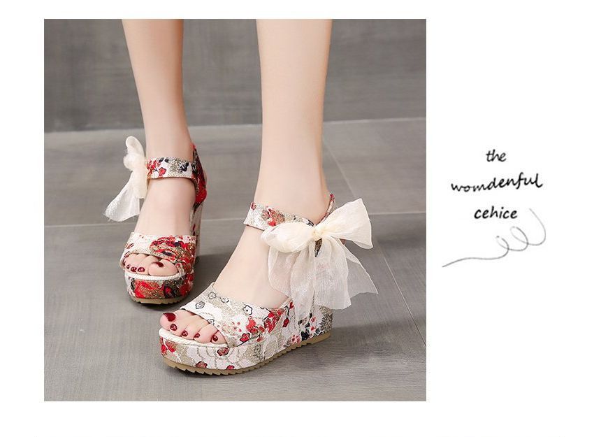 Heel Floral Wedge Bow Platform Sandals