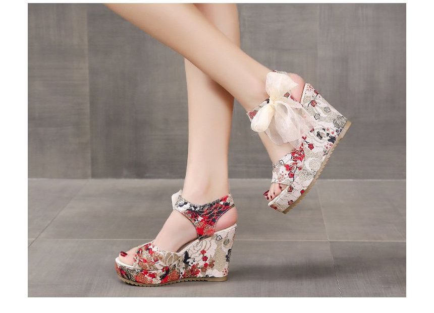 Heel Floral Wedge Bow Platform Sandals