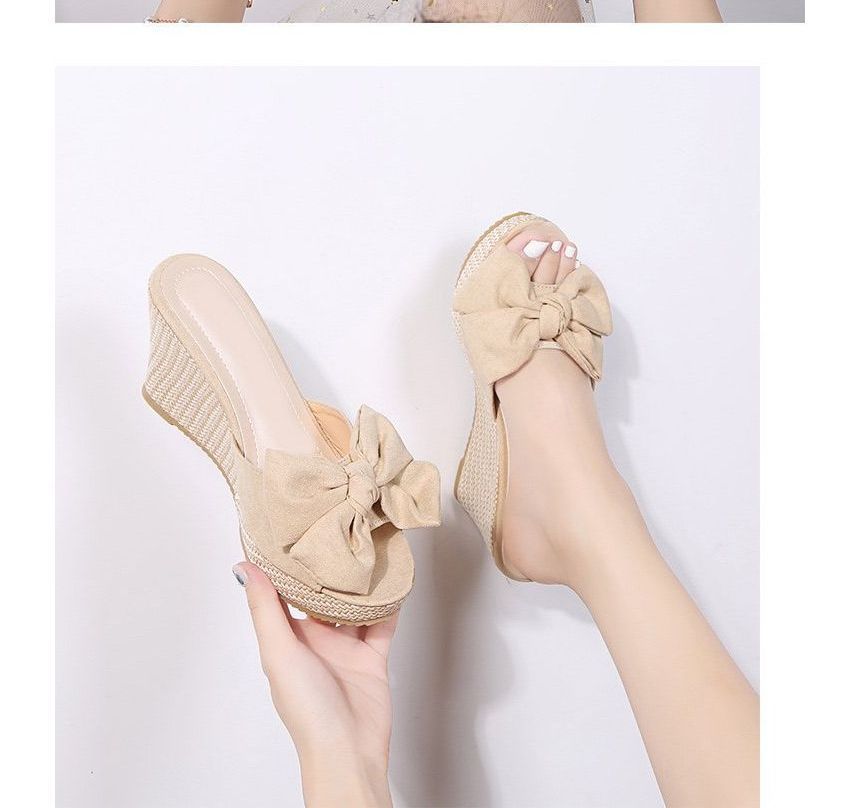 Slide Wedge Espadrille Sandals Bow Heel