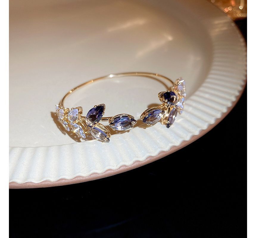Bangle Alloy Rhinestone Leaf Open