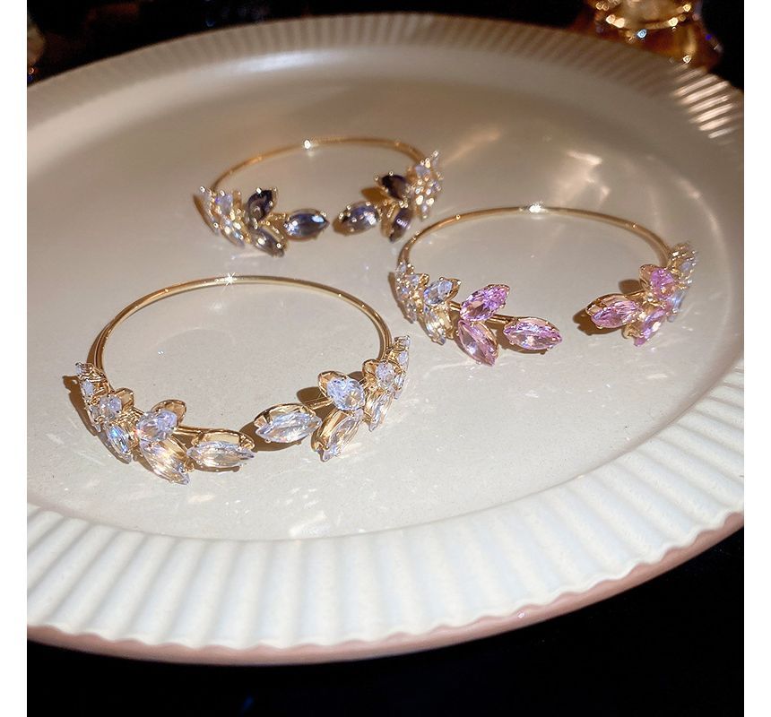 Bangle Alloy Rhinestone Leaf Open