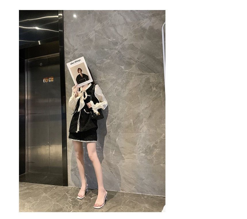 Slide Rhinestone Strap Sandals PVC Heel Block Square-Toe