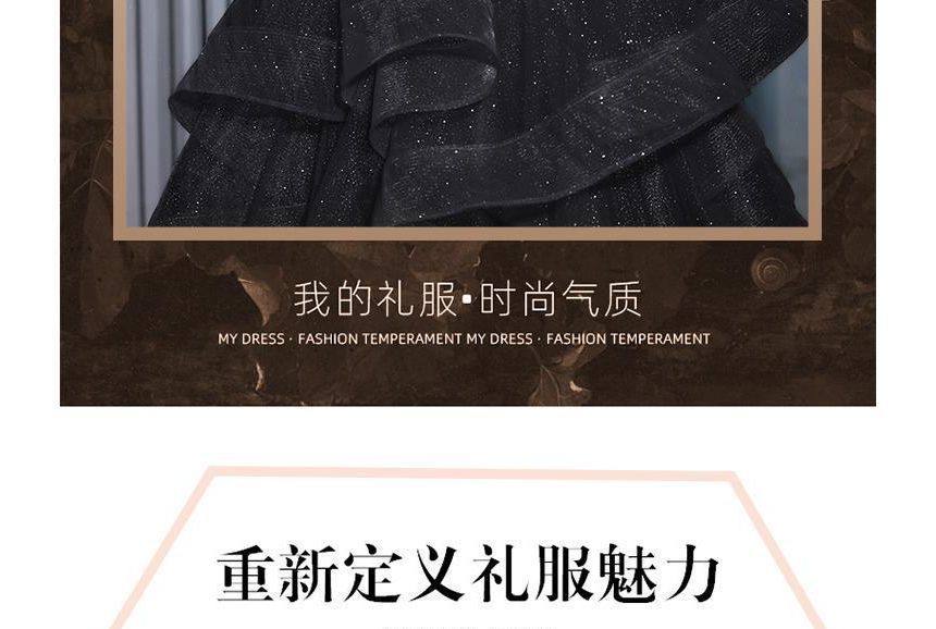 Gown Off Panel Short-Sleeve A-Line Shoulder Glitter Rhinestone Ruffle Velvet Evening