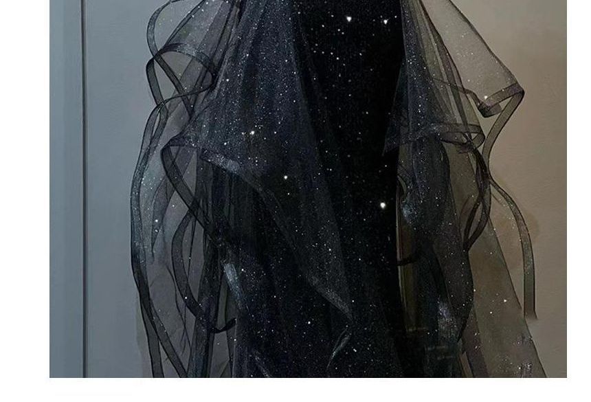 Sleeveless Evening Crew A-Line Glitter Beaded Neck Gown Panel Ruffle Mesh Plain