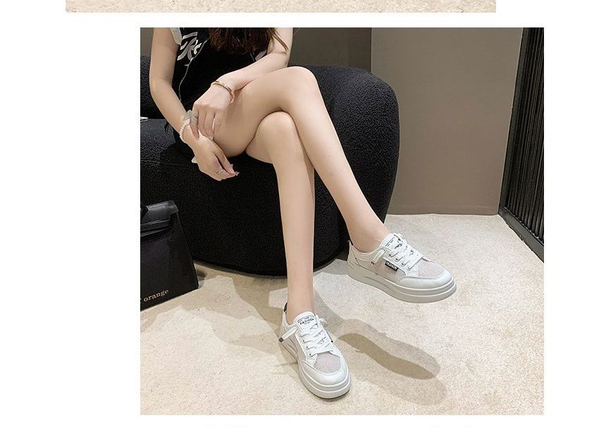 Lettering Mesh Panel Lace-Up Platform Sneakers