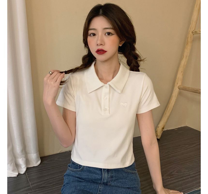 Short-Sleeve Embroidered Polo Shirt Heart