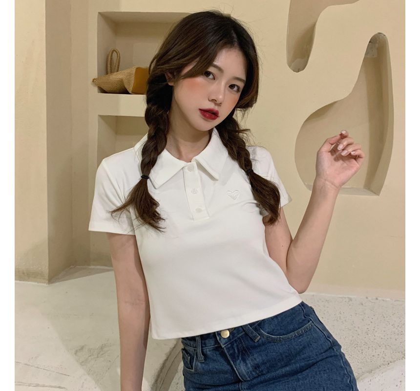 Short-Sleeve Embroidered Polo Shirt Heart