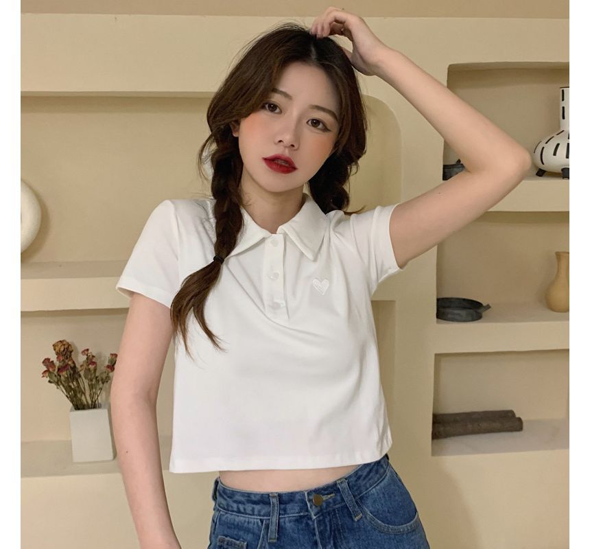 Short-Sleeve Embroidered Polo Shirt Heart