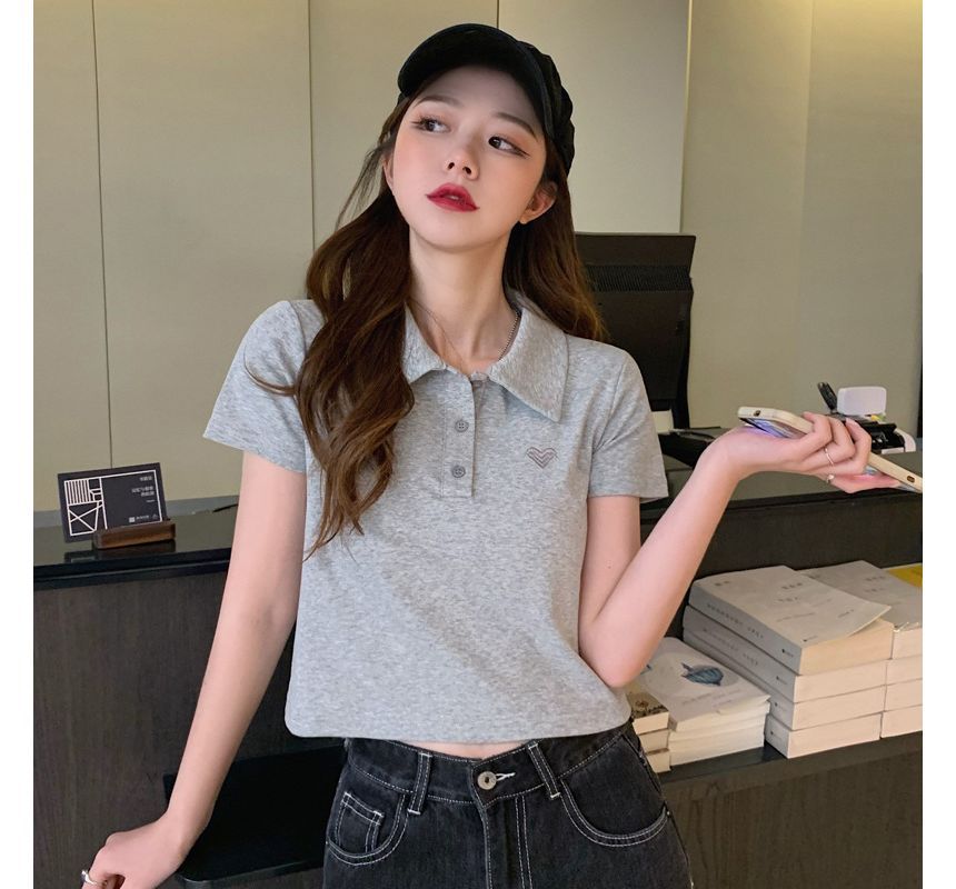 Short-Sleeve Embroidered Polo Shirt Heart
