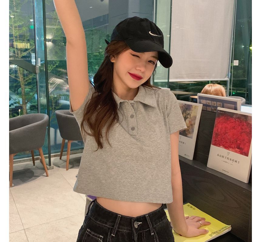 Short-Sleeve Embroidered Polo Shirt Heart