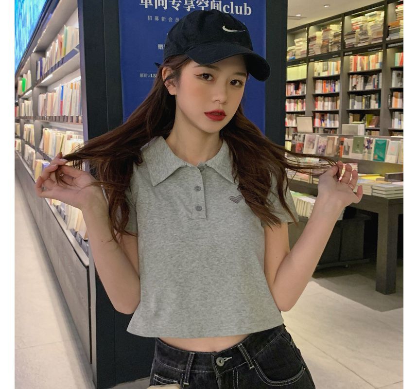 Short-Sleeve Embroidered Polo Shirt Heart