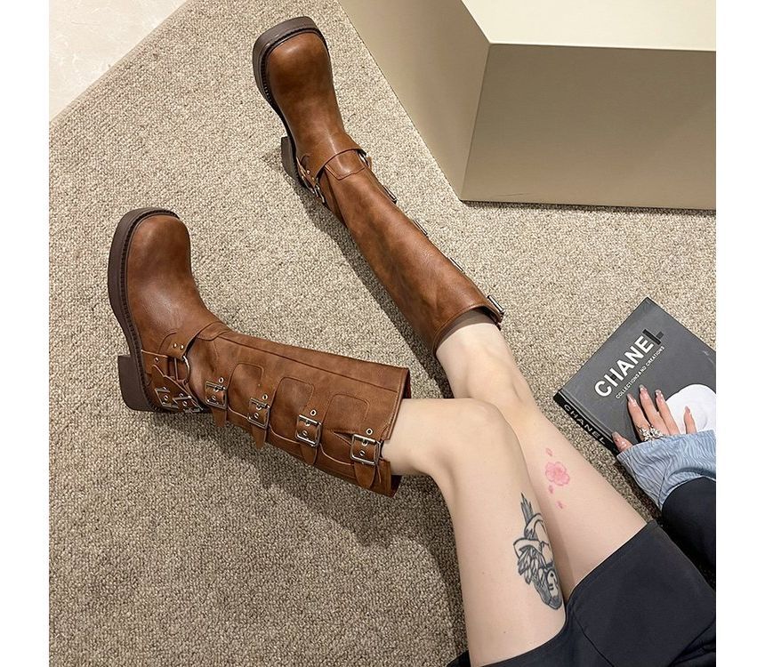 Boots Multi-Buckle Platform High Knee