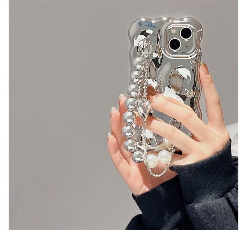 Pearl Faux Strap Metallic Phone Case