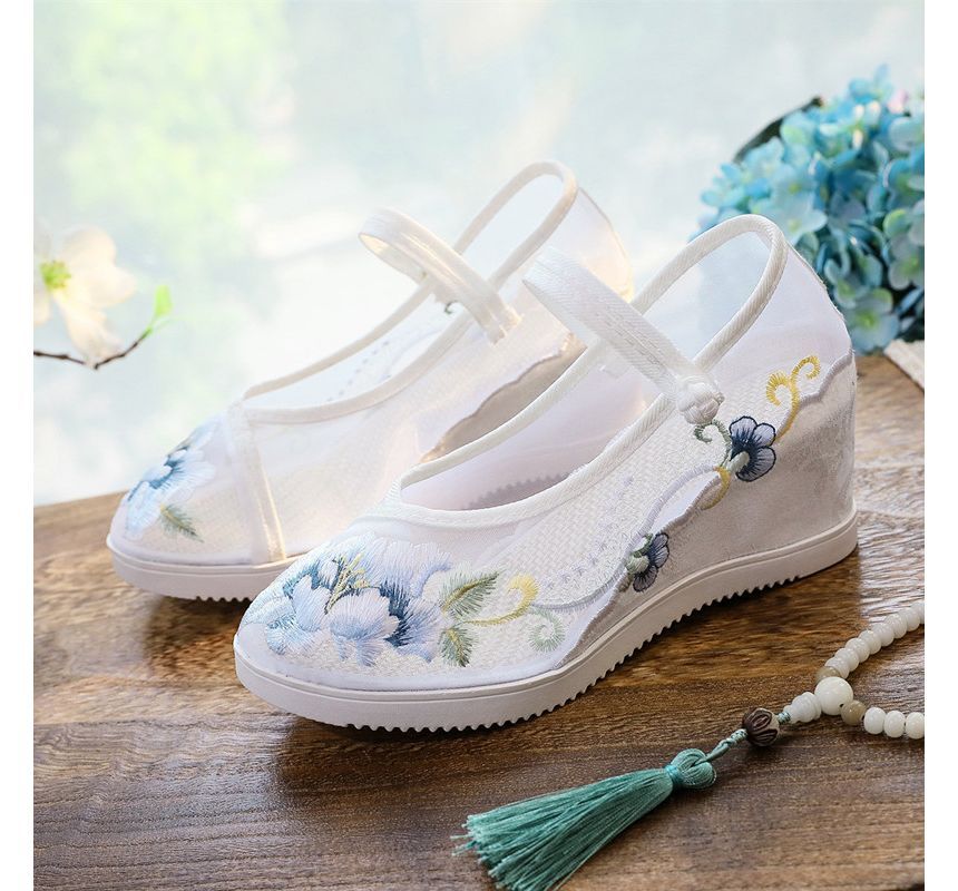 Shoes Jane Wedge Pointed Mary Embroidered