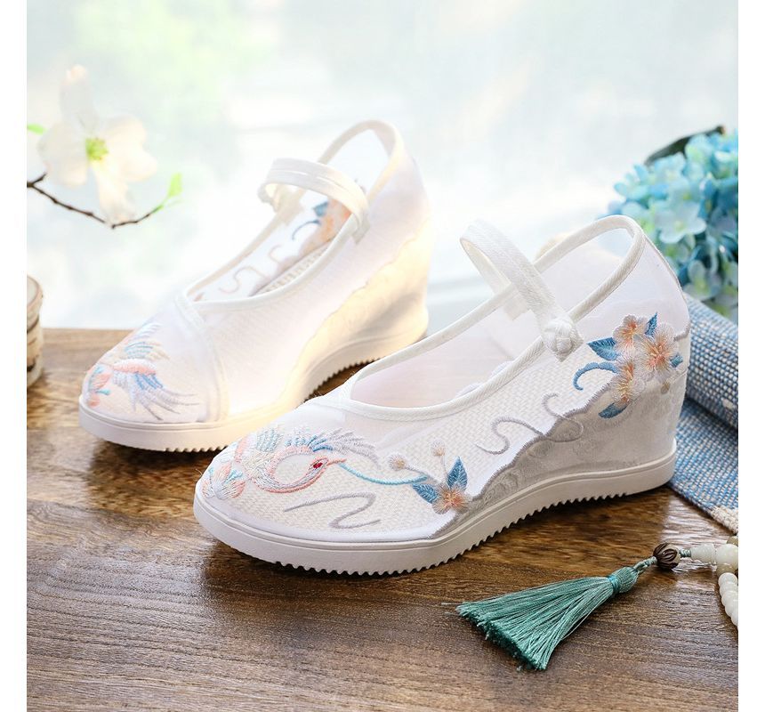 Shoes Jane Wedge Pointed Mary Embroidered