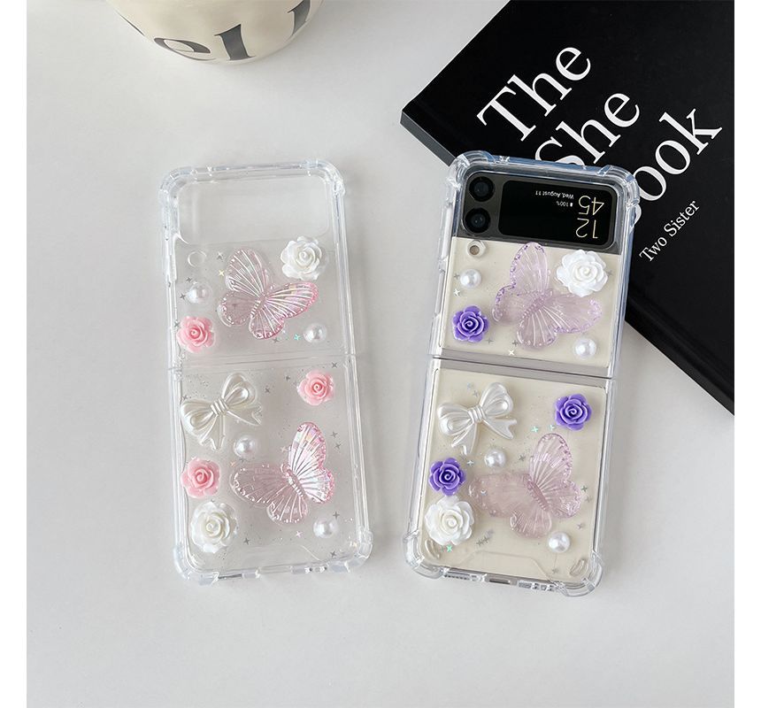 Butterfly Case Pearl Faux Floral Phone